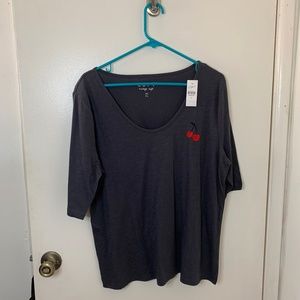 LOFT scoop neck navy top with embroidered cherry detail NWT